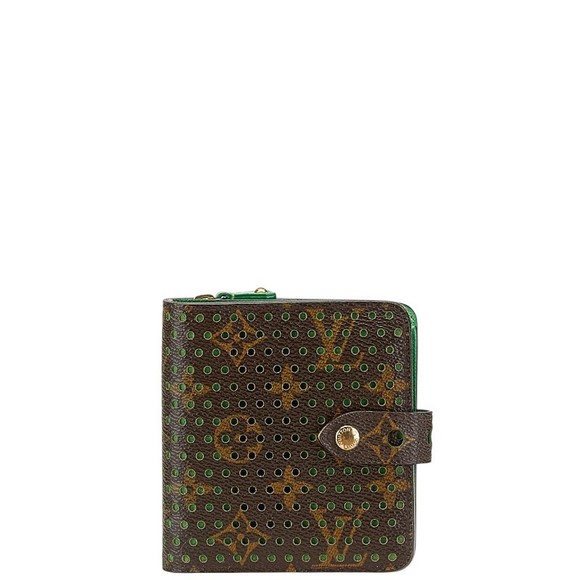 Louis Vuitton Vert Perforated Green Wallet Brown Monogram Bifold - Picture 1 of 8